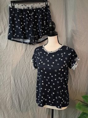 Lucky Brand Navy Blue Star Print Pajama Top & Shorts Set